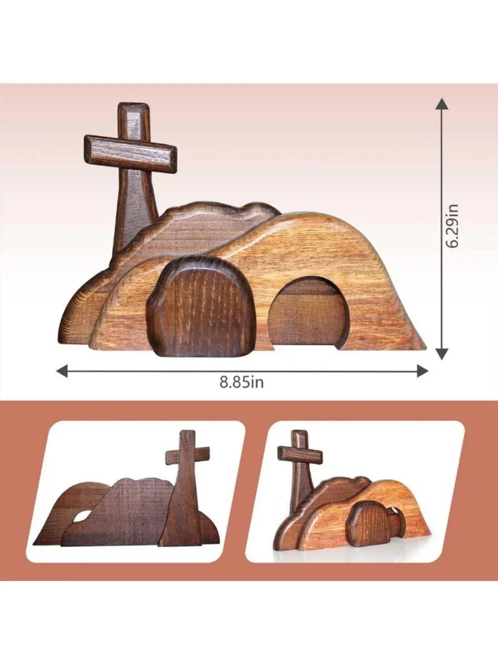 Easter Empty Tomb Scene & Cross Decoration - Wooden Jesus Tomb for Home Office